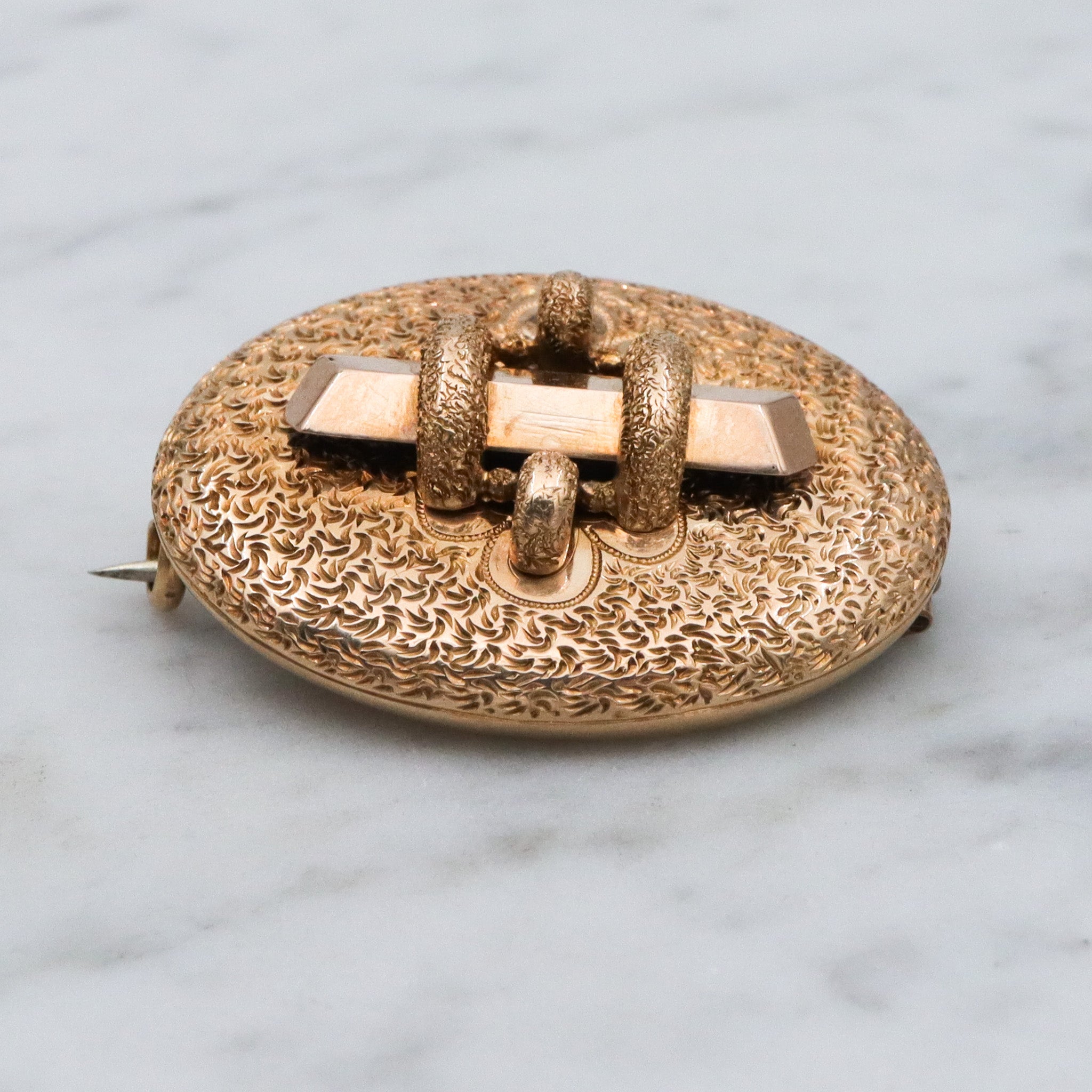 Antique Victorian 14k gold button brooch with watch clip